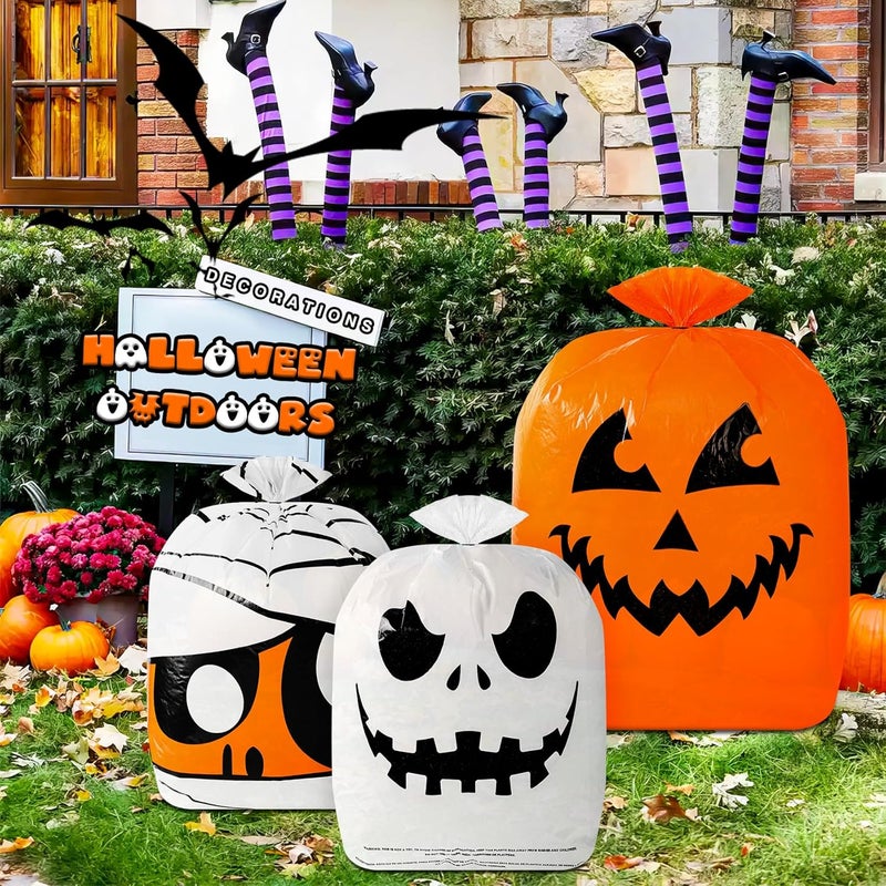 Beterzack 6 Pcs Halloween Pumpkin Leaf Bags - Halloween Pumpkin Trash Bags with Twist Tie, Fall Yard Trash Bags Yard Waste Bags Halloween Goodie Bags for Halloween Yard Lawn Garden Outdoor Decorations - Image 3